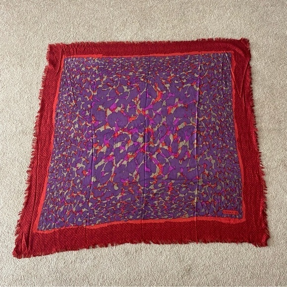 Coach | Women's 100% Wool Ocelot Printed Fringe Square Scarf 52"x52" - Picture 1 of 7